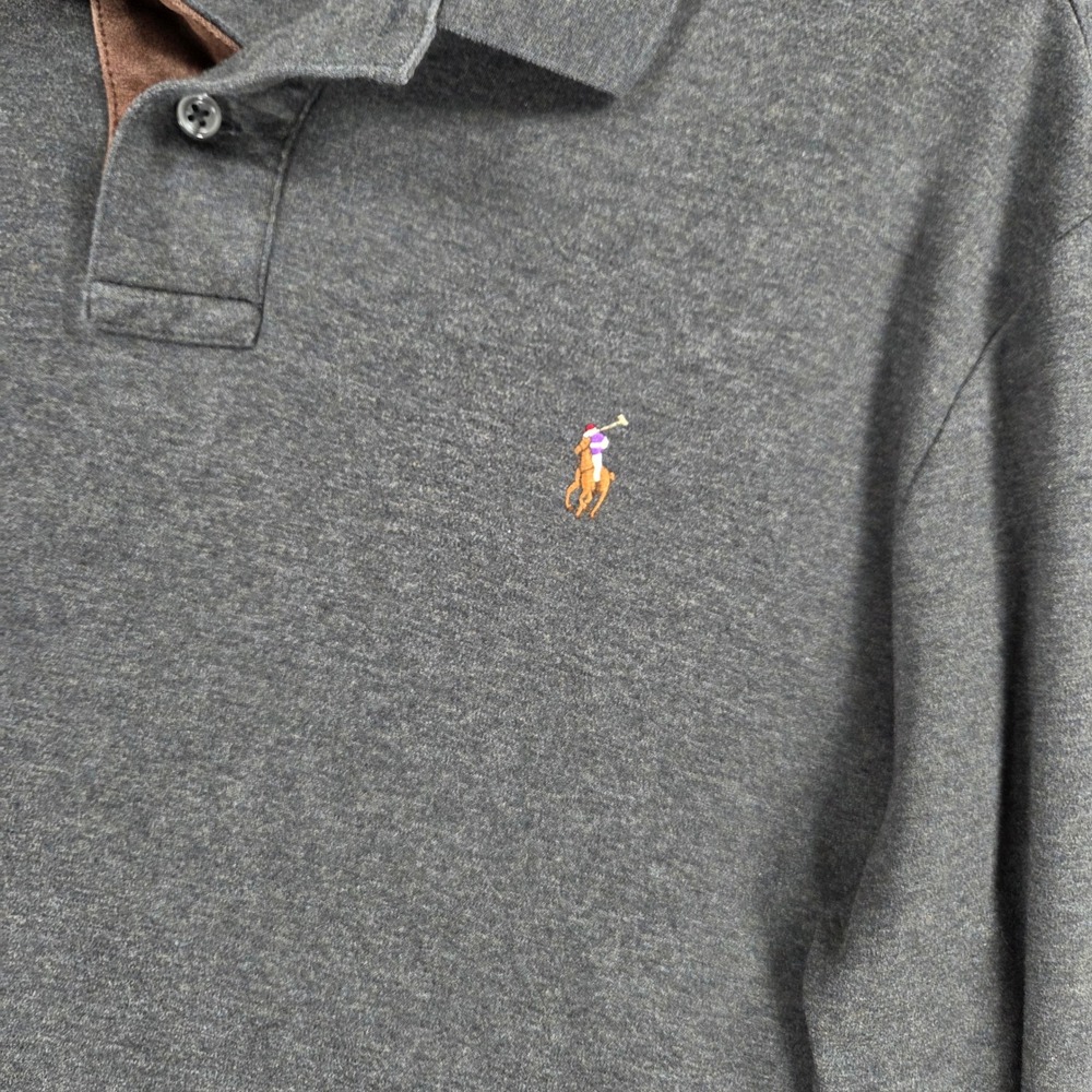 Polo Ralph Lauren Pima Cotton Polo Long Sleeve Shirt Men's Large Gray Cotton - Picture 7 of 11